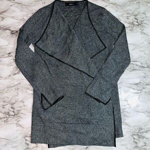 Zara Knit Cardigan Open Front Contemporary Large Fold Over Grey Women M Preppy
